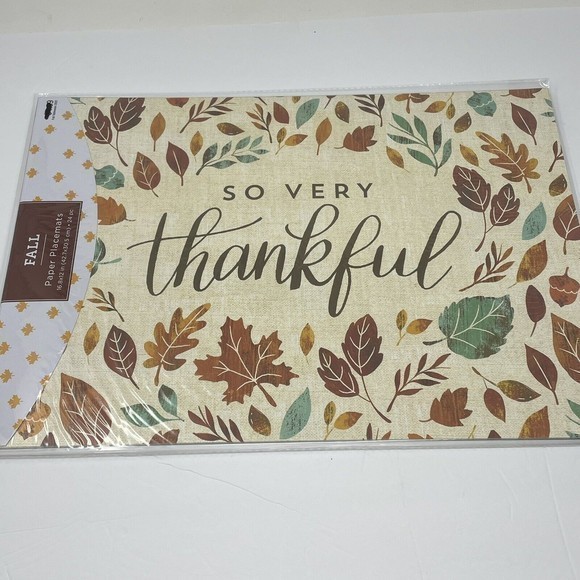 New Paper Placemats So Very Thankful Leaves  24 Pc Thanksgiving Fall‎ Wedding - Picture 1 of 8
